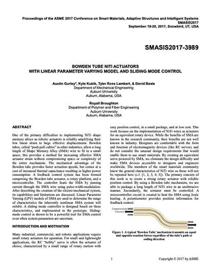 cover image of Research Paper Bowden Tube NiTi Actuators